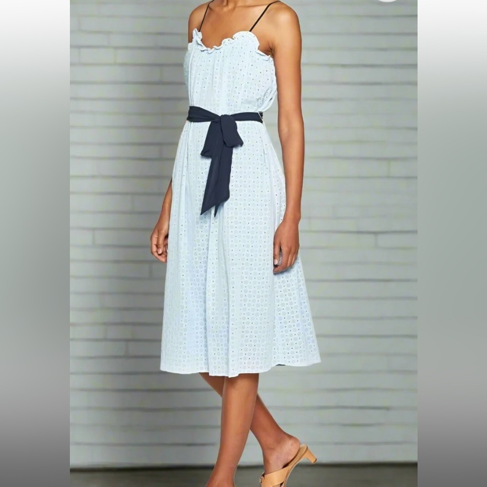 Joie 'Talei' French Chambray Eyelet Belted Midi Dress